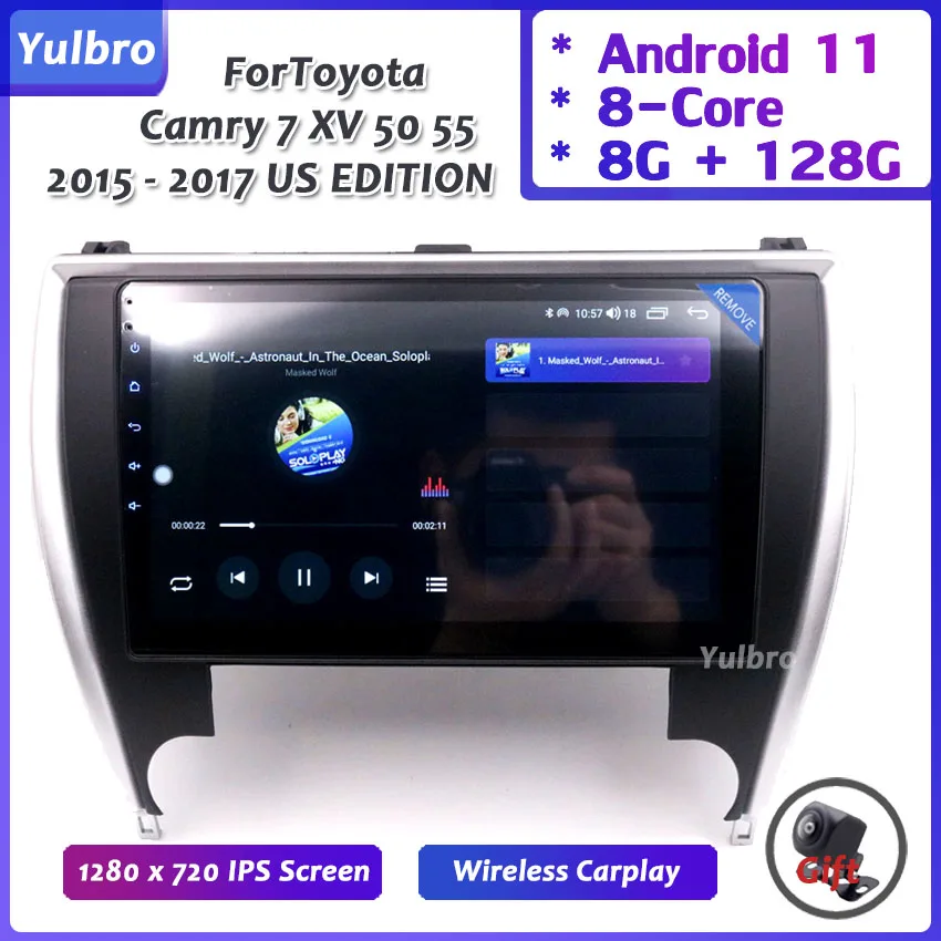 Для Toyota Camry 7 XV 50 55 2015 - 2017 версия для США Android 11 радио Автомобильный мультимедийный