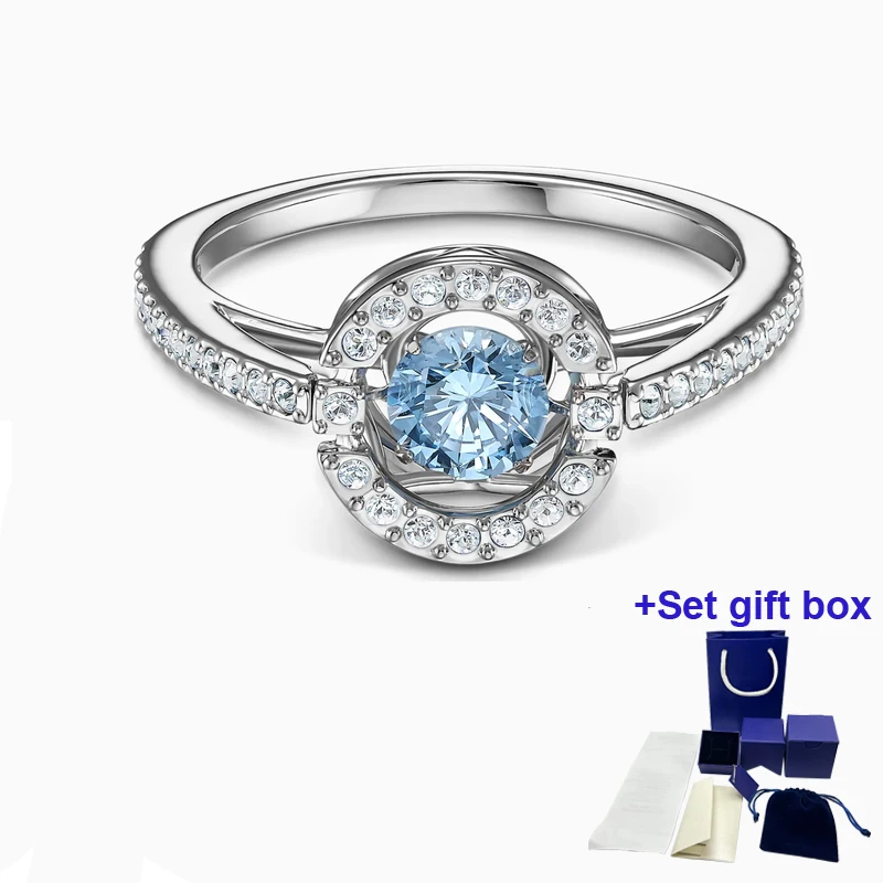 

SWA Fashion Jewelry New SPARKLING DANCE ROUND Ring Brilliant White and Light Blue Wyatt Crystal Female Engagement Ring Gift