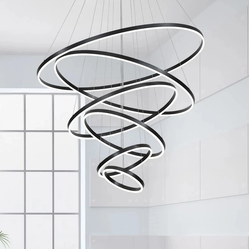 

Modern 5 Round Ring Led Ceiling Chandeliers for Living Dining Room Staircase Hanging Lamp Home Decore Pendant Lighting Fixtures