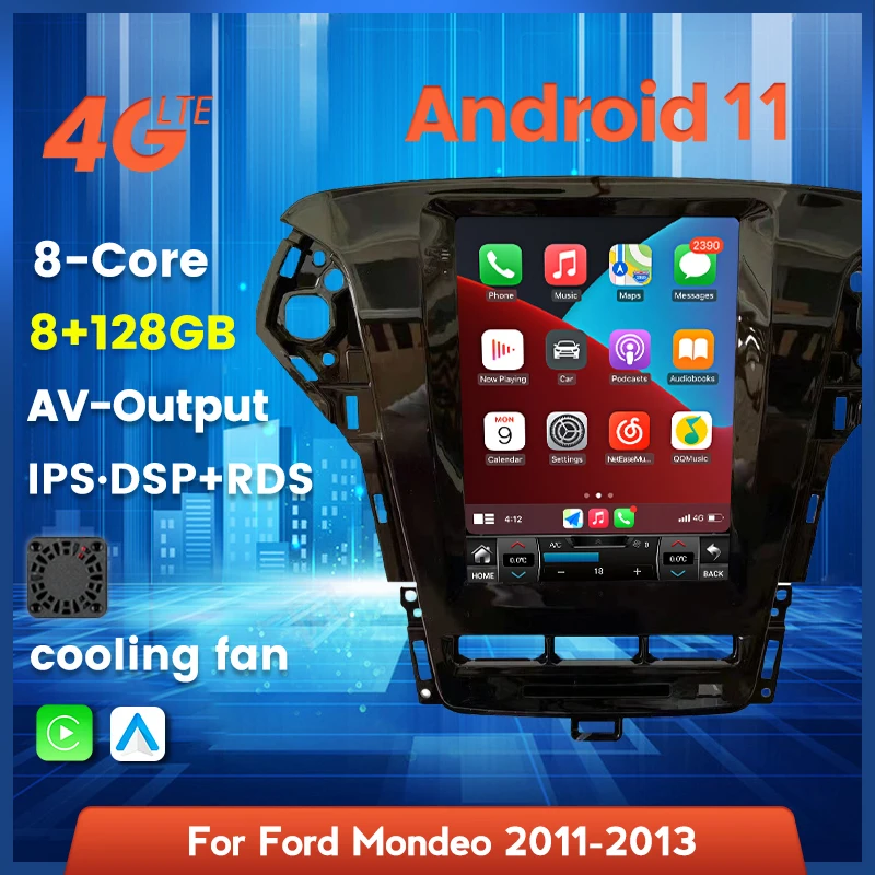 Экран Tesla Carplay для Ford Mondeo Mk4 Galaxy 2011-2015 Android11 8 + 128G Автомагнитола мультимедийный