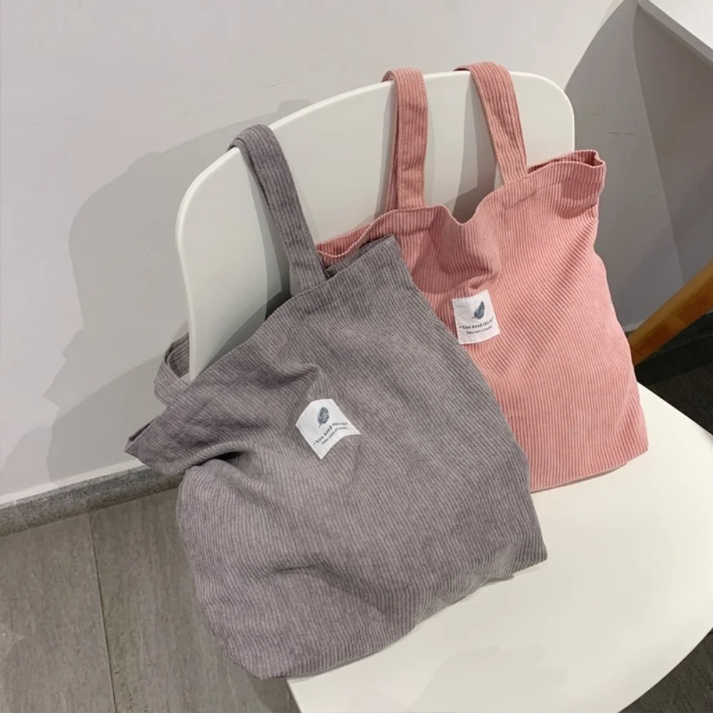 

Casual Foldable Corduroy Shopping Bag High Quality Eco friendly Reusable Grocery Tote Handbag Lightweight Shoulder Bags