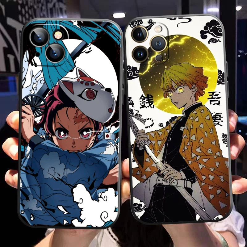 

Kamado Tanjirou Agatsuma Zenitsu Demon Slayer For iPhone 13 12 11 Pro Mini X XR XS Max SE 5 6 7 8 Plus Liquid Silicon Phone Case