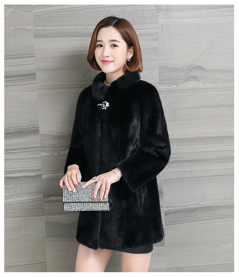 ICCLEK Imitation fur medium length coat 2020 new stand collar imitation mink hair Korean female rabbit hair large women's wear