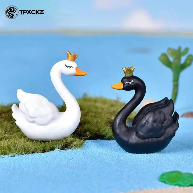 

Искусственный лебедь, черный и белый микро-пейзаж, DIY бонсай, Черный лебедь, пластиковые украшения животных, аксессуары