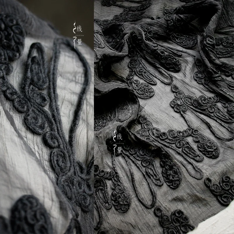 Черная жаккардовая сетчатая ткань полиэстер тонкая для рукоделия задний фон