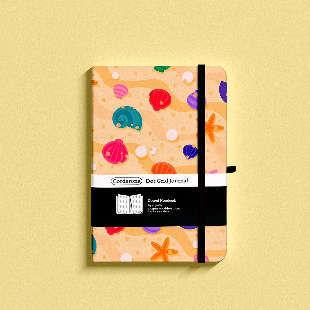 Seashells and Starfish Bullet Dotted Journal A5 100gsm Elastic Band Hard Cover Notebook