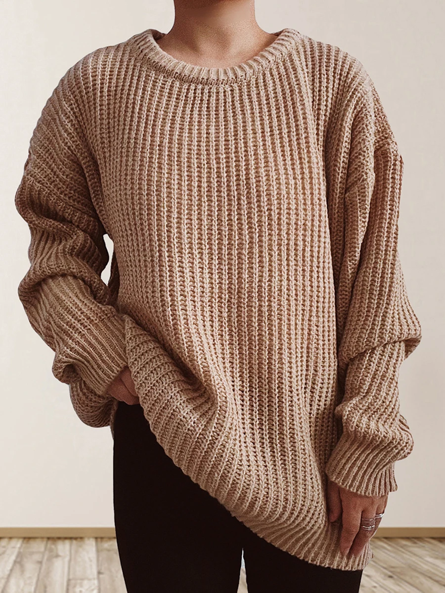 

Women Warm Loose Sweaters Casual Solid Color Long Sleeve Pullover Basic Tops Knitwear for Fall Winter Warm Streetwear