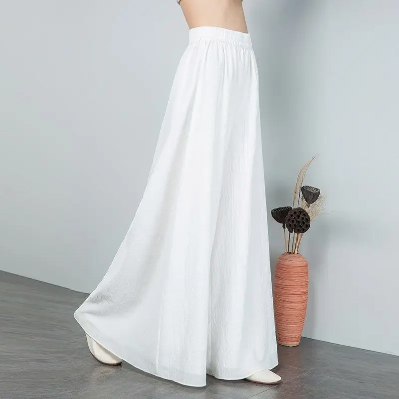 

White Black Chiffon Wide Leg Pants for Woman Solid High Waist Skirt Pants Toursers 2023 Ropa Mujer Casual Femme Pantalon Q332