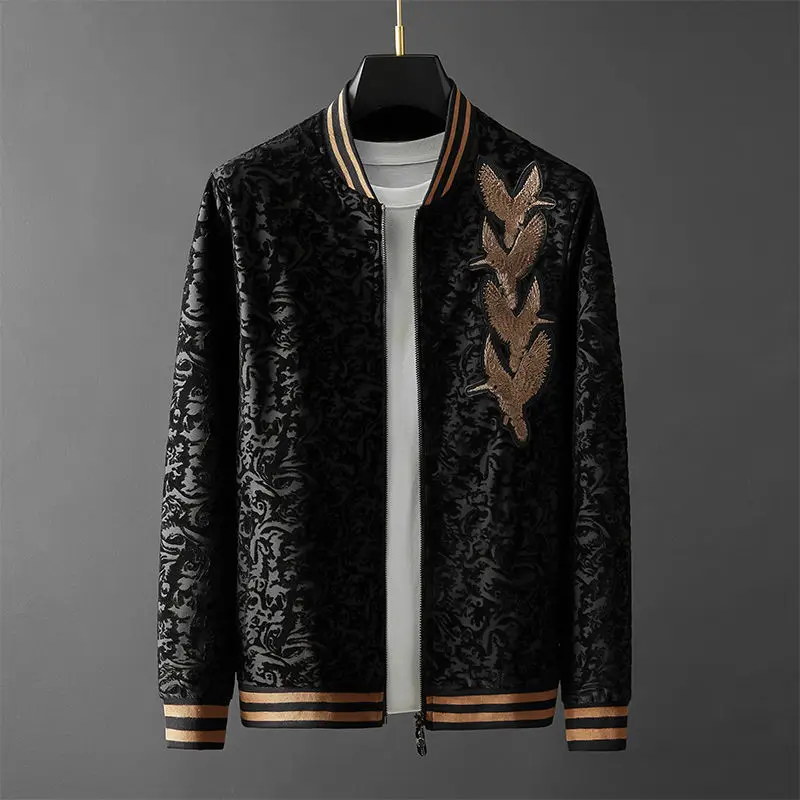 High quality men's cardigan sweater suit jacquard embroidery bird casual sports baseball suit fashion men's autumn set