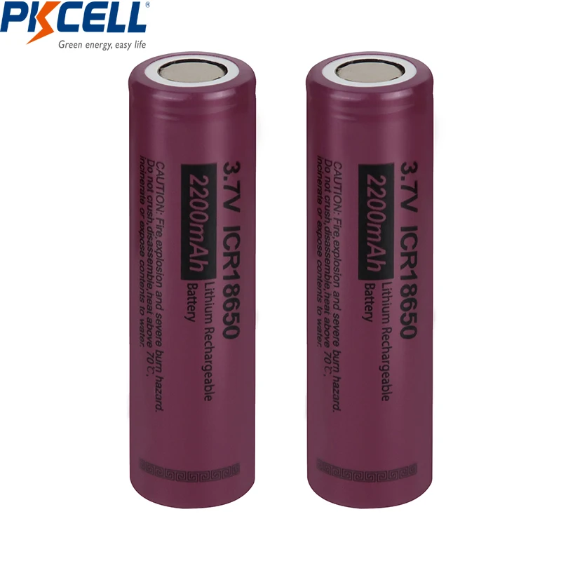 

2pcs PKCELL li-ion 18650 3.7V 2200 mAh battery ICR18650 Lithium Rechargeable Batteries For flashlight