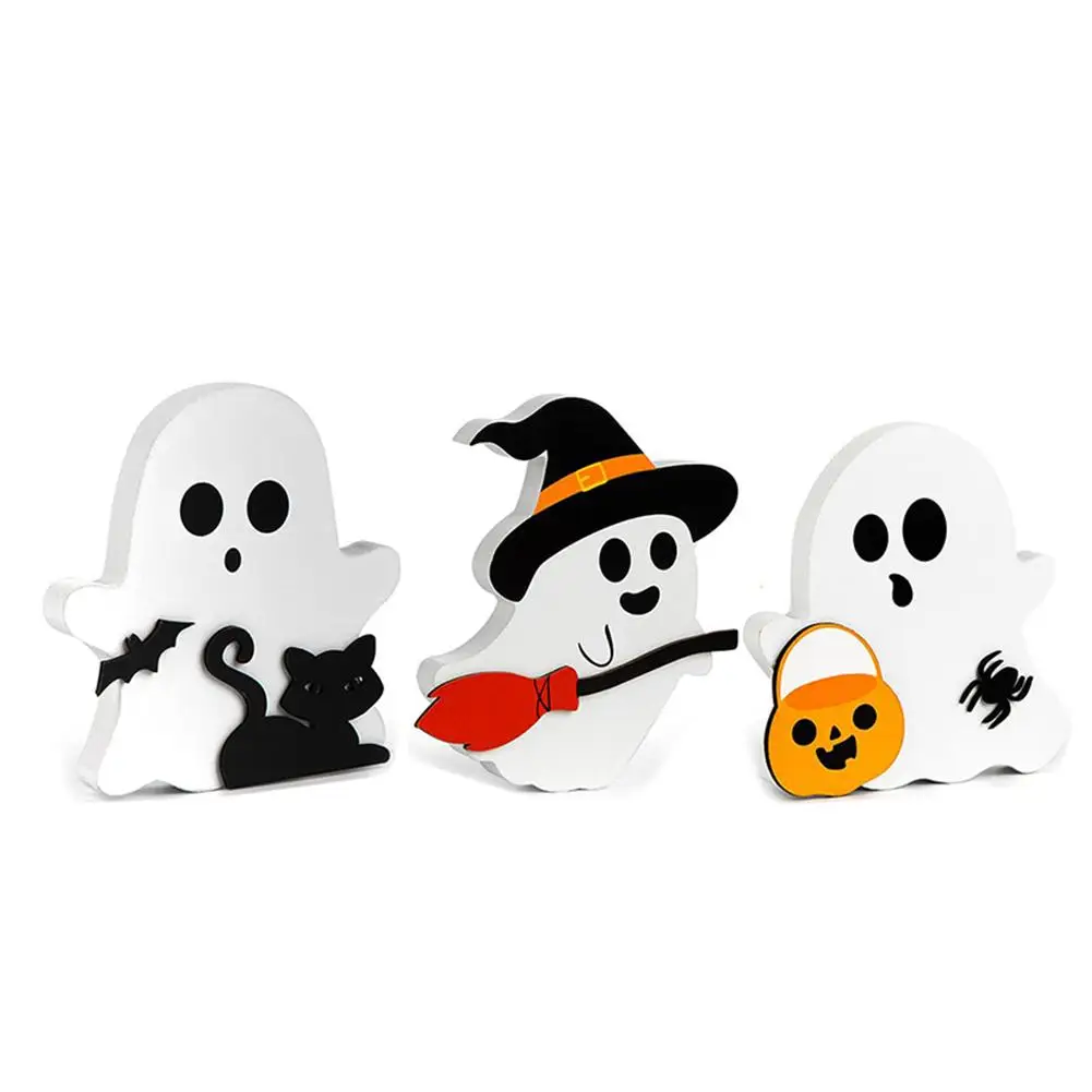 Деревянные украшения на Хэллоуин значок призрак черная кошка метла для дома
