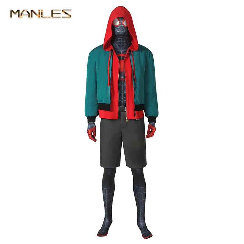 Miles Morales Costume Cosplay Bodysuit TV Anime Spider-Man: Into the Spider-Verse Cosplay Adult Jumpsuit Coat Pants Suit