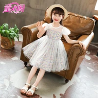 summer lace mesh short sleeve dress for girls 3 12 years childrens floral knee length clothes toddler girl dresses