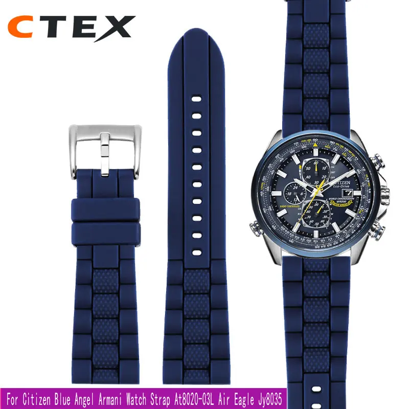22 23mm Silicone Watchband For Citizen AT8020 Blue Angel AT8020-03L/54L Air Eagle Jy8035 Strap AR5905 Waterproof Bracelet  Black