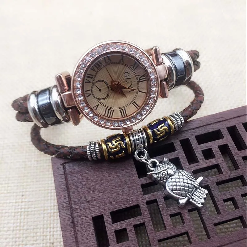 Turquoise Quartz Watch, Butterfly Opal Multilayer Braid Handmade Pure Leather, Alternative Fashion Punk