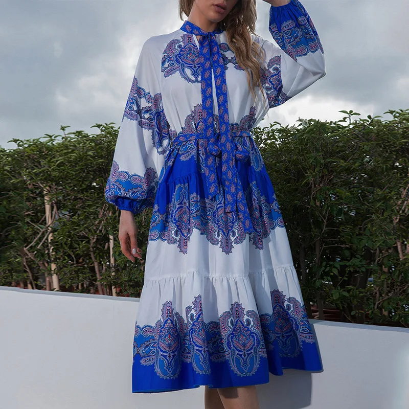 

Spring New Clothes 2022 Autumn Women's Clothing Red Colot Bow Tie Dress Girl Bubble Long Sleeve Dress Office Lady Fashion Wear