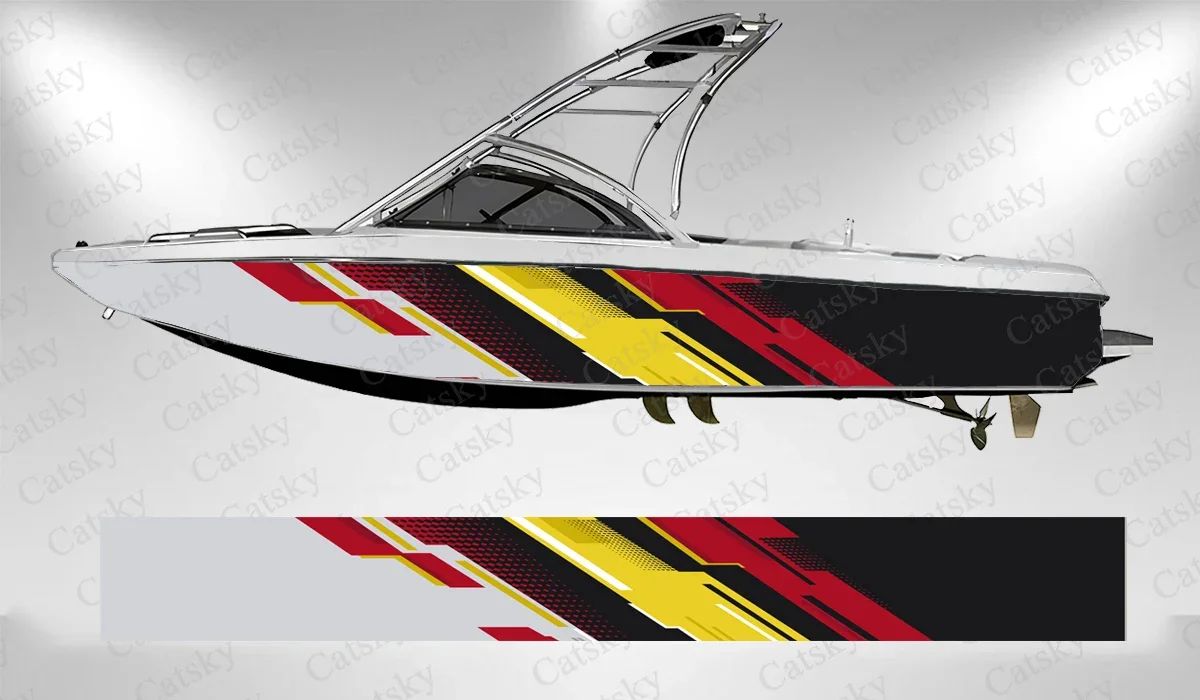 Абстрактные красочные красные и желтые полосы наклейка на лодку виниловая лодка