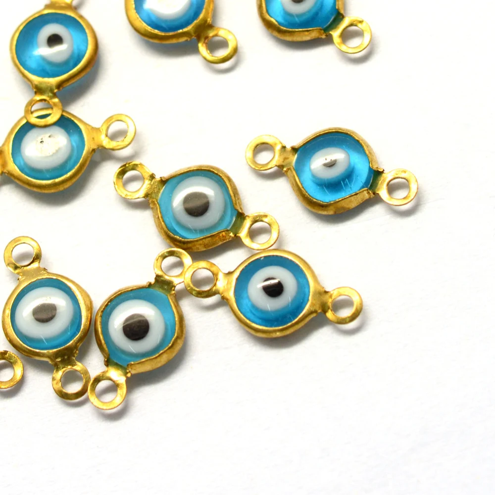 

2-50PCS Brass/Glass Connectors with Brass Findings Evil Eye Blue For Jewelry Bracelet Earrings Making Hole: 0.8/1.2/1.5mm