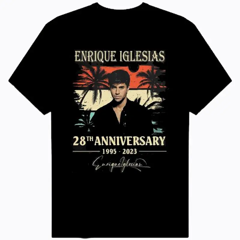 Фото Футболка с подписью Enrique Iglesias на 28-й годовщину, все размеры, хлопок, черная №1