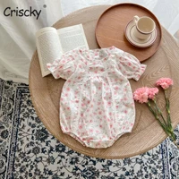 criscky 2022 baby summer clothing newborn infant baby girl cotton jumpsuit bodysuit short sleeve clothes set floral sunsuit