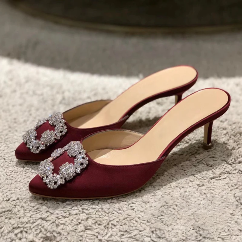 The Bridesmaid's Wedding Dress High-heeled Shoes Sandals And Half Slippers Were Decorated With Water Diamonds