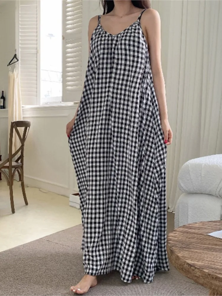 

Summer Maxi Long Plaid Dress New Fashion Women Boho Striped Sleeveless Beach Style Strap Sundress Vestidos Female Clothes