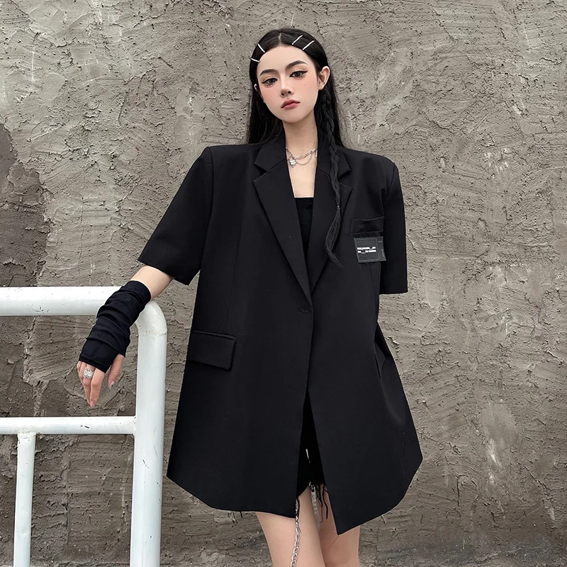 2023 Summer New Women's Suit Jacket Lapel Short-sleeved Solid Color Jacket Fashion Loose Casual Thin Temperament Suit Tops