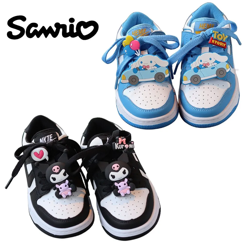 

Sanrios Anime Kawaii Cinnamoroll Kuromi Girls' Sports Shoes Spring Autumn Style Leather Surface Children Antiskid Leisure Flats
