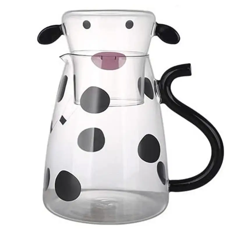 

Стеклянный кувшин для воды в форме коровы, прикроватный молочный графин с чашкой, стеклянный графин, кувшин со стеклянной кружкой, милая кор...