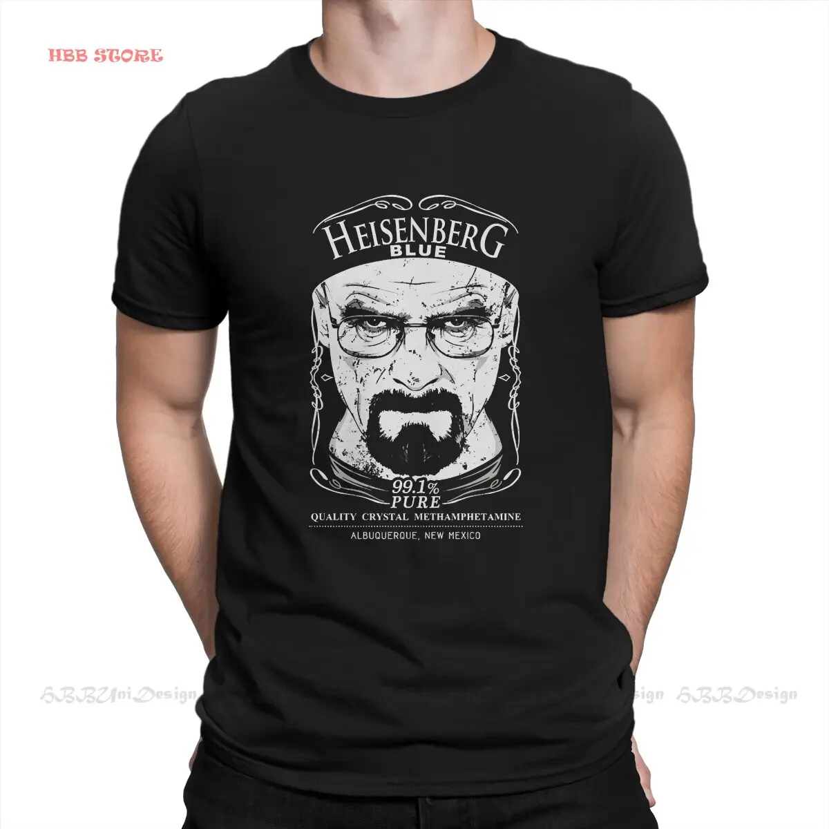 Heisenberg  Blue Round Collar TShirt Breaking Bad Walter White TV Pure Cotton Basic T Shirt Man's Clothes Fashion Hot Sale