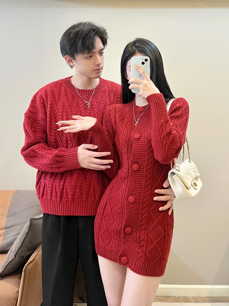 Пара образ Осенне-зимний новый дизайн Корейский свободный красный новогодний