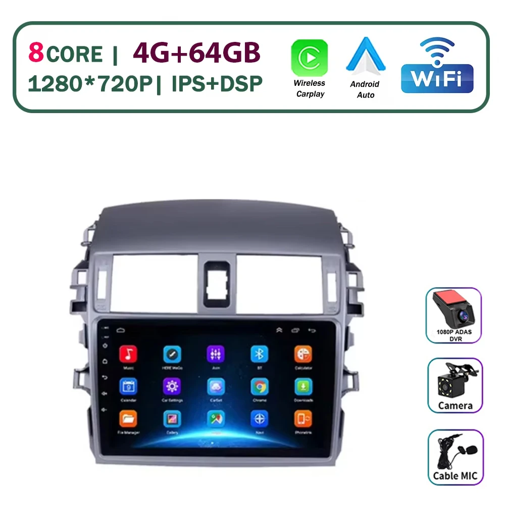 

Автомагнитола Android 16 для Toyota Corolla 10 E140 E150 2006-2013, мультимедийный видеоплеер, беспроводной адаптер Carplay, головное устройство