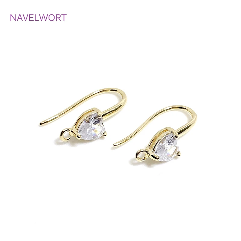 

14K Gold Plated Earring Hooks Brass Metal Inlaid Zircon Crystal Ear Wire Hooks Earring Fittings For DIY Jewelry Making Findings