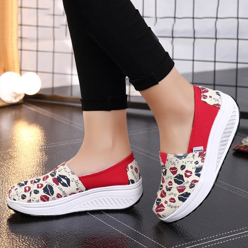 

Autumn New Rocking Shoes Women Fashion Canvas Slip on Wedge Casual Shoes Female Breathable Platform Sneakers Zapatillas Mujer