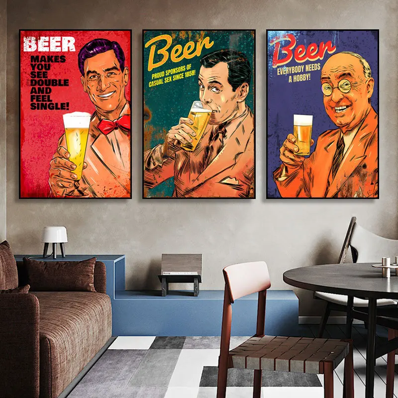 

Classic Beer Metal Poster Tin Sign Vintage Kitchen Club Man Cave Bar Plate Wall Decorative Plaques Retro Home Living Room Decor