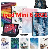 for apple ipad mini 6 8 3 case ultrathin cover mini 6 2021 a2567 a2568 a2569 feather pattern pu leather tablet protective cover