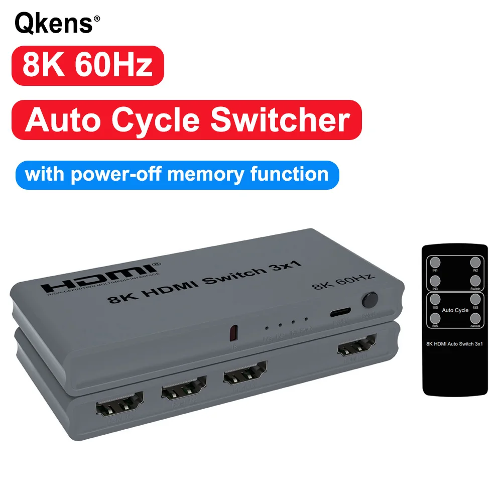Фото HDMI-конвертер-переключатель 3-в-1 с функцией памяти при отключении питания, 8K 60 Гц, 3x1, автоматическое переключение, поддержка 4K 120 Гц, HDMI 2.1 №3