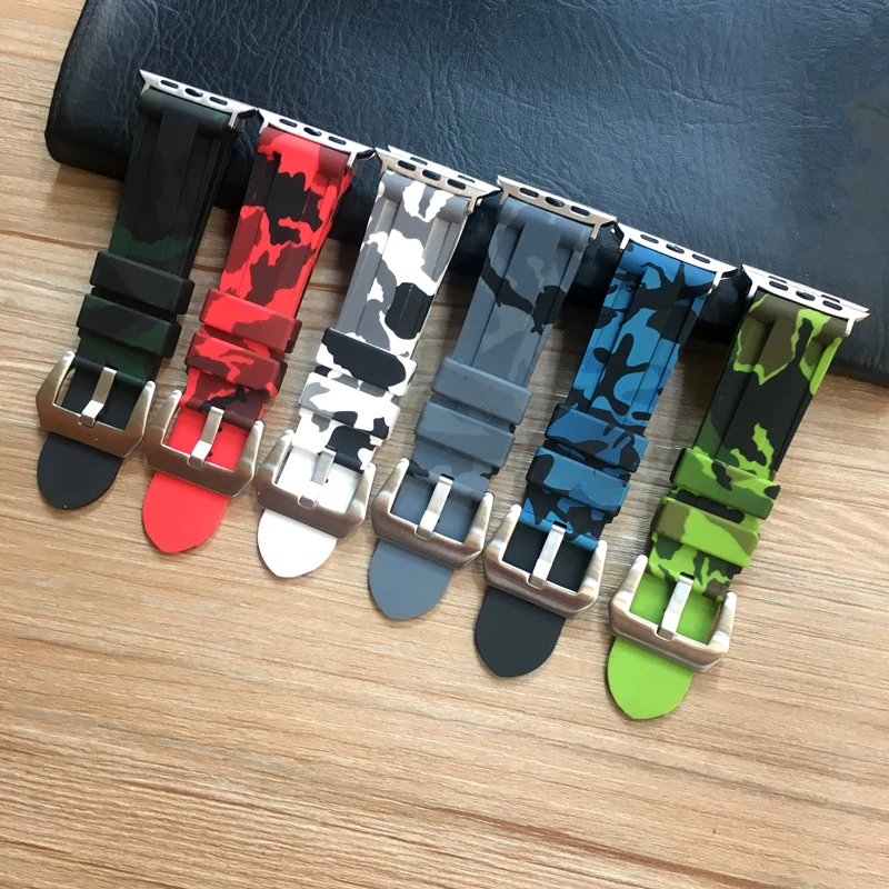 

Fashion Camo Gray Red Silicone strap For Apple watch band 4 3 44mm correa aplle 42mm iwatch band rubber bracelet belt watchband