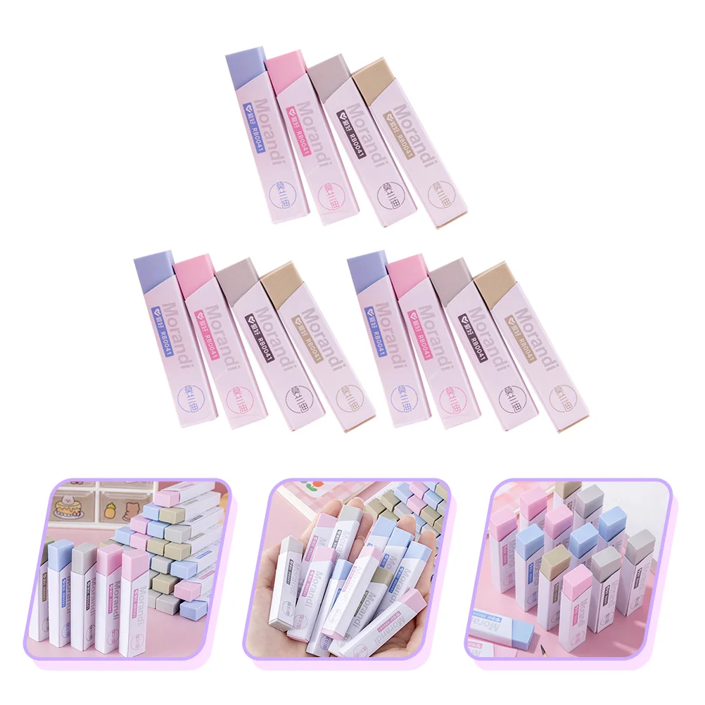

12Pcs Study Pencil Erasers Portable Strip Erasers Multi-function Kids Erasers (Random Color)