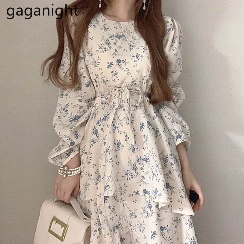 Gaganight женское платье с О-образным вырезом и цветочным принтом на завязках талии
