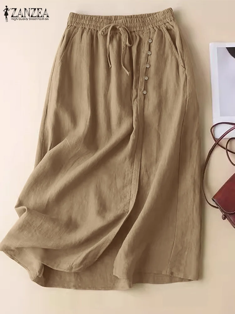 Юбка ZANZEA Женская длинная эластичная с завышенной талией однотонная элегантная