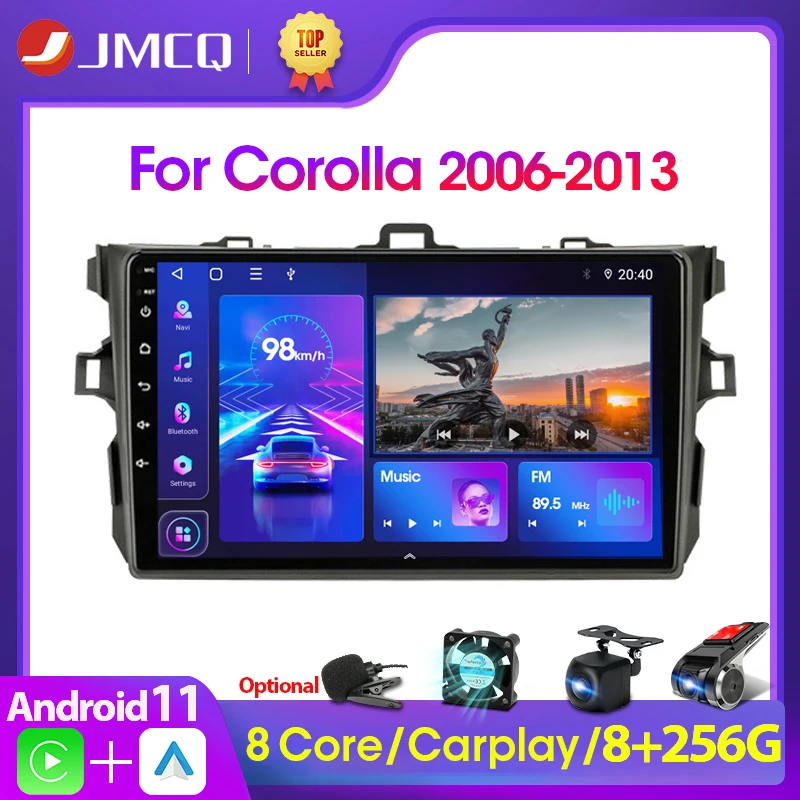 JMCQ 2Din Android 11 4G Car stereo Radio Multimidia Video Player GPS For Toyota Corolla E140 E150 2006 2012 2013 2 din Carplay