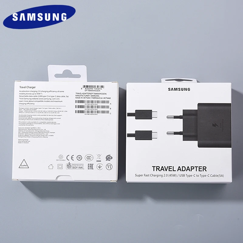 

Original Samsung S22 Ultra 5G Charger 45W Super Fast Charging Adapter 1M PD Cable For Galaxy Note 20 10 S22 S21 Plus A90 A80 A91