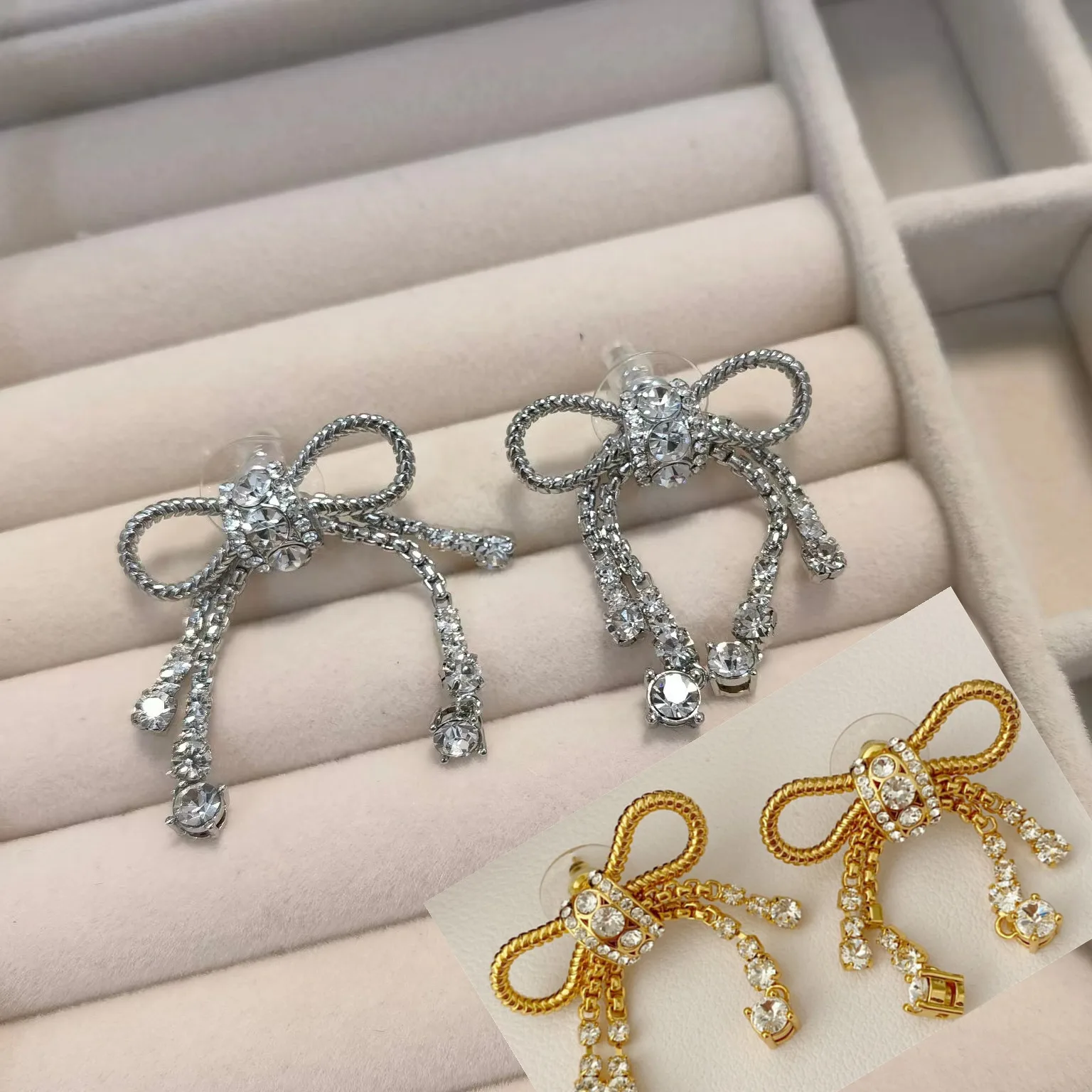 

Pure Brand 925 Sterling Silver Crystal Bowknot Drop Dangle Stud Earrings for Women Elegant Crystal Eardrop Jewelry Holiday Gift