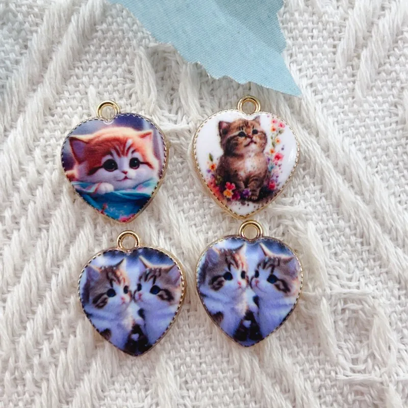 

10PCs Cute Cartoon Cat Charms Multicolor Animal Enamel Gold Color Metal Pendants DIY Necklace Bracelets Jewelry Making