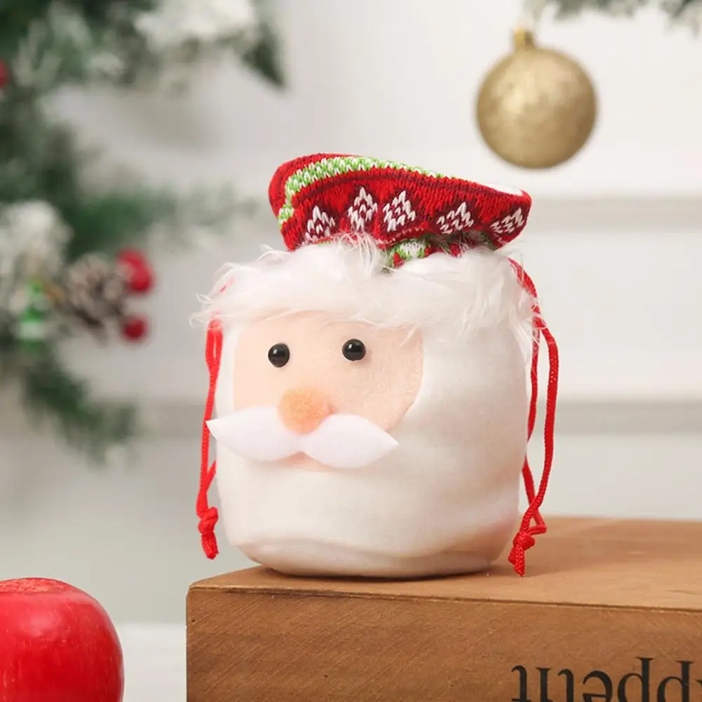 

Christmas Party Favor Bag Festive Plush Christmas Gift Bags Adorable Elk Snowman Santa Claus Decor Reusable Drawstring for New