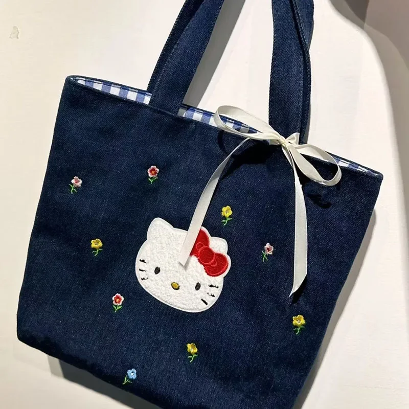 Новинка Sanrio Hello Kitty сумка аниме мультфильм простой кавайная Вышивка Цветы офисный