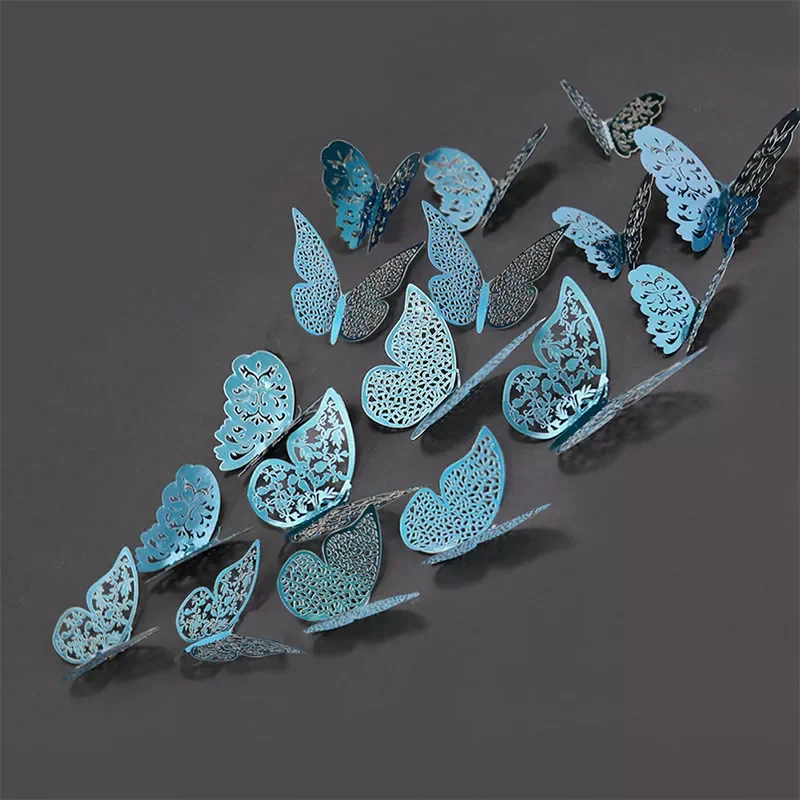

12pcs/set 3D Indigo Hollow Butterfly Wall Sticker Decoration living room window Home Decor Wedding Butterflies Decal stickers