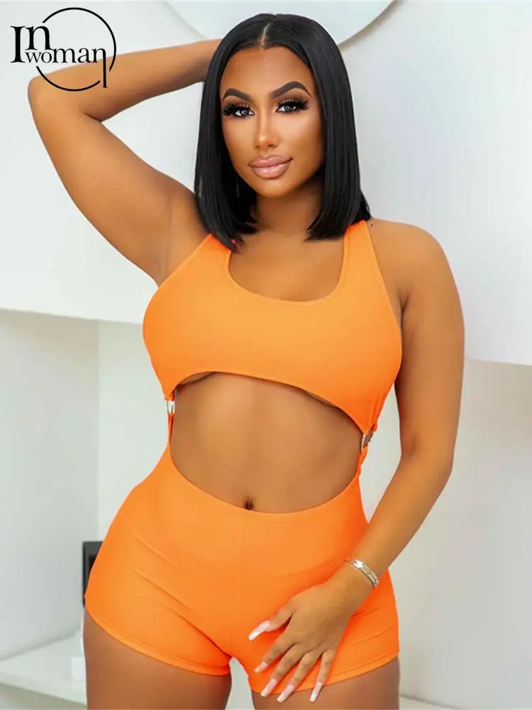 

Inwoman Sexy Bodycon Romper Womens Jumpsuits 2022 Backless Tank Playsuits Skinny Orange Party One Piece Outfit Jumpsuit Women