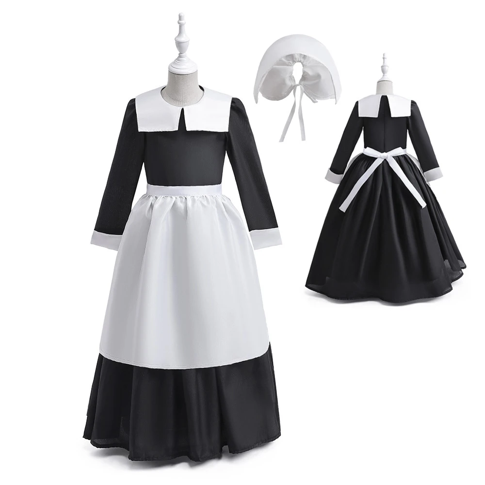 Платье принцессы с длинным рукавом для девочек, косплей, лето 2023, платье для официанта в стиле ретро, Детский Комплект из трех предметов